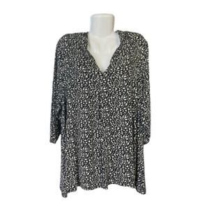 Avenue Women's Black Pebble V-Neck 3/4 Sleeve Stretch Comfort Tunic | Size 1XWP